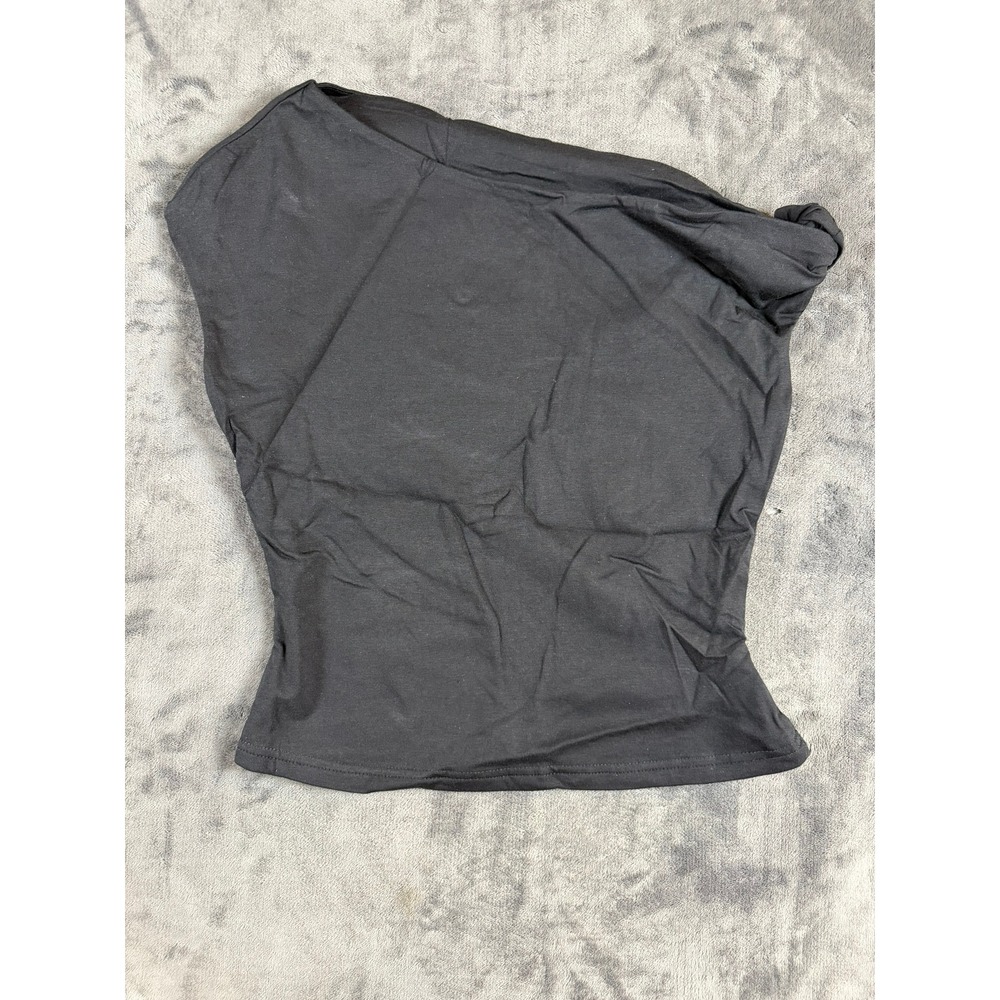 Women Black One Shoulder Asymmetrical Knot Detail Top Size M C10QXUBSIP